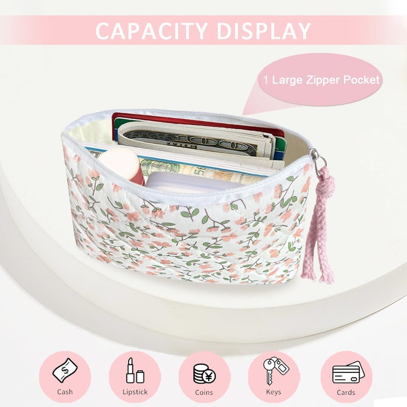 Modacarry Store Cotton Quilted Floral Coin Purse Digital Camera Pouch with Cute Prints Zipper for Women Girls (PEACH DISTY) - Image 2